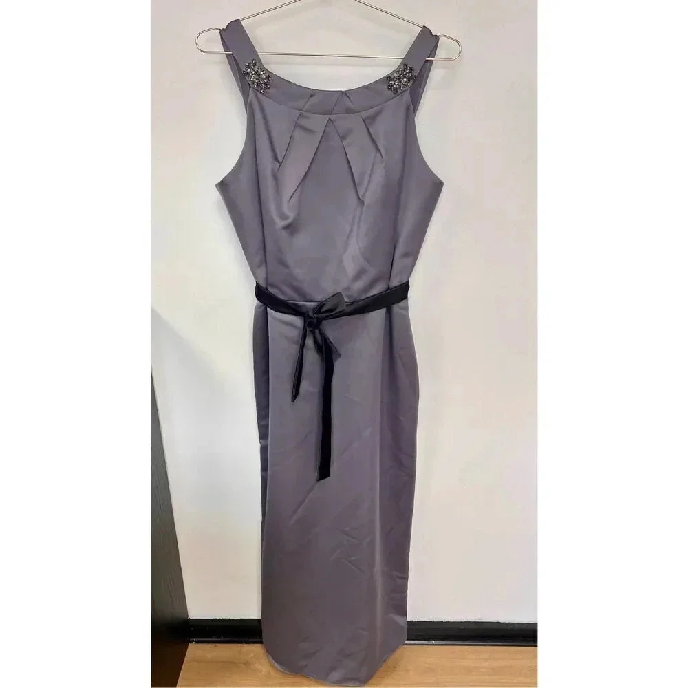 Forever Yours Womens Gray Black Waist‎ Tie Casual Sleeveless Sheath Gown Dress